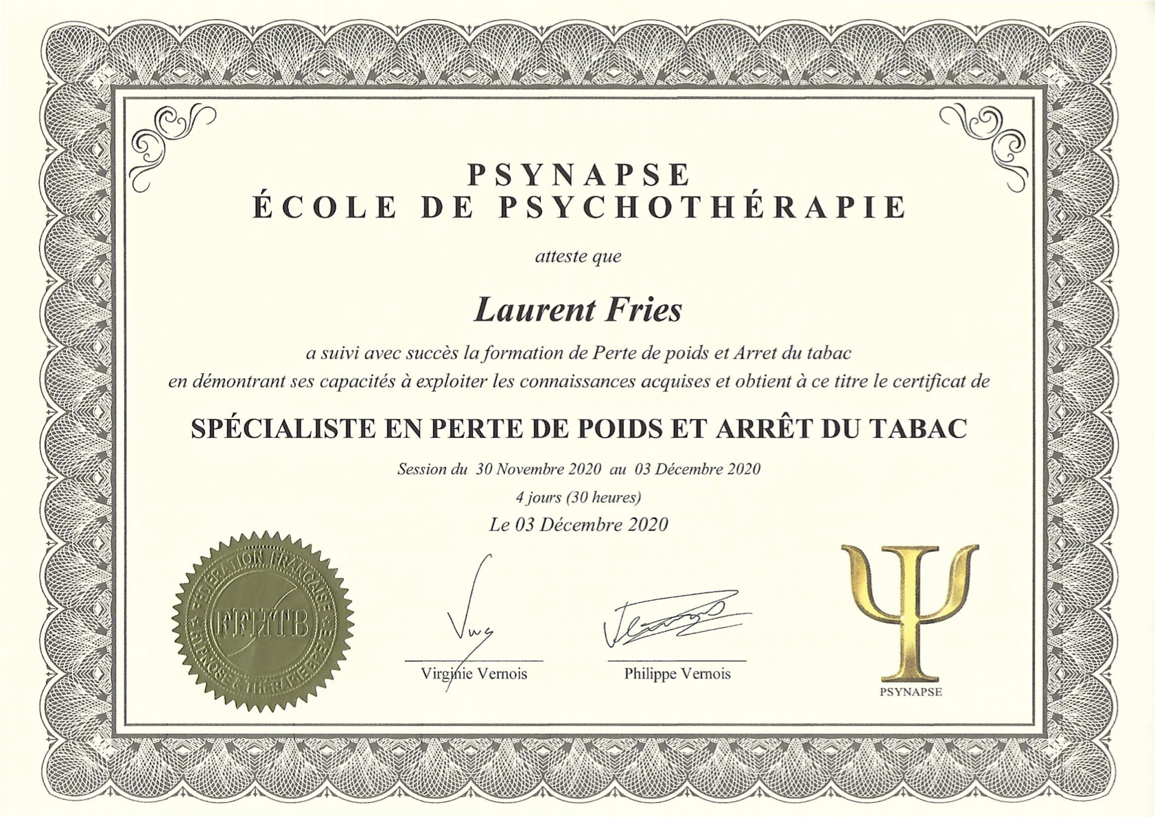 Diplome Psynapse Poids et Tabac